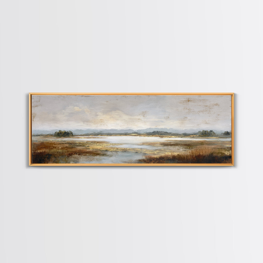Modern Landscape with Expansive Calm Sky Framed Canvas Print, Living Room Art, Oil Painting, Living Room Decor, Living, LIR-3x1-67