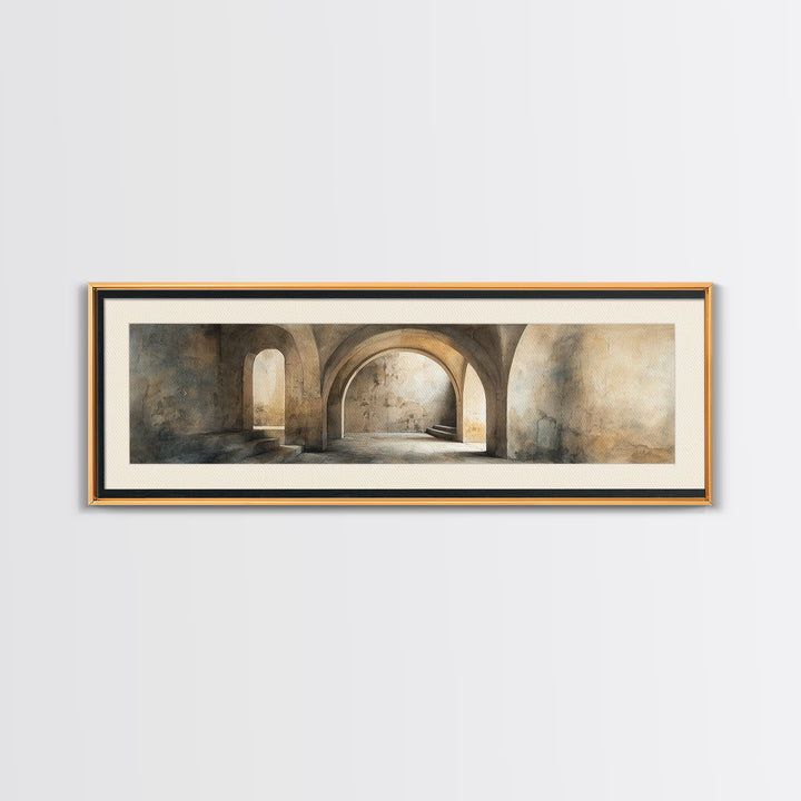 Black and White Architectural Arch Composition Canvas Print, Living Room Art, Digital Wall Art, Living Room Decor, Living, LIR-3x1-71
