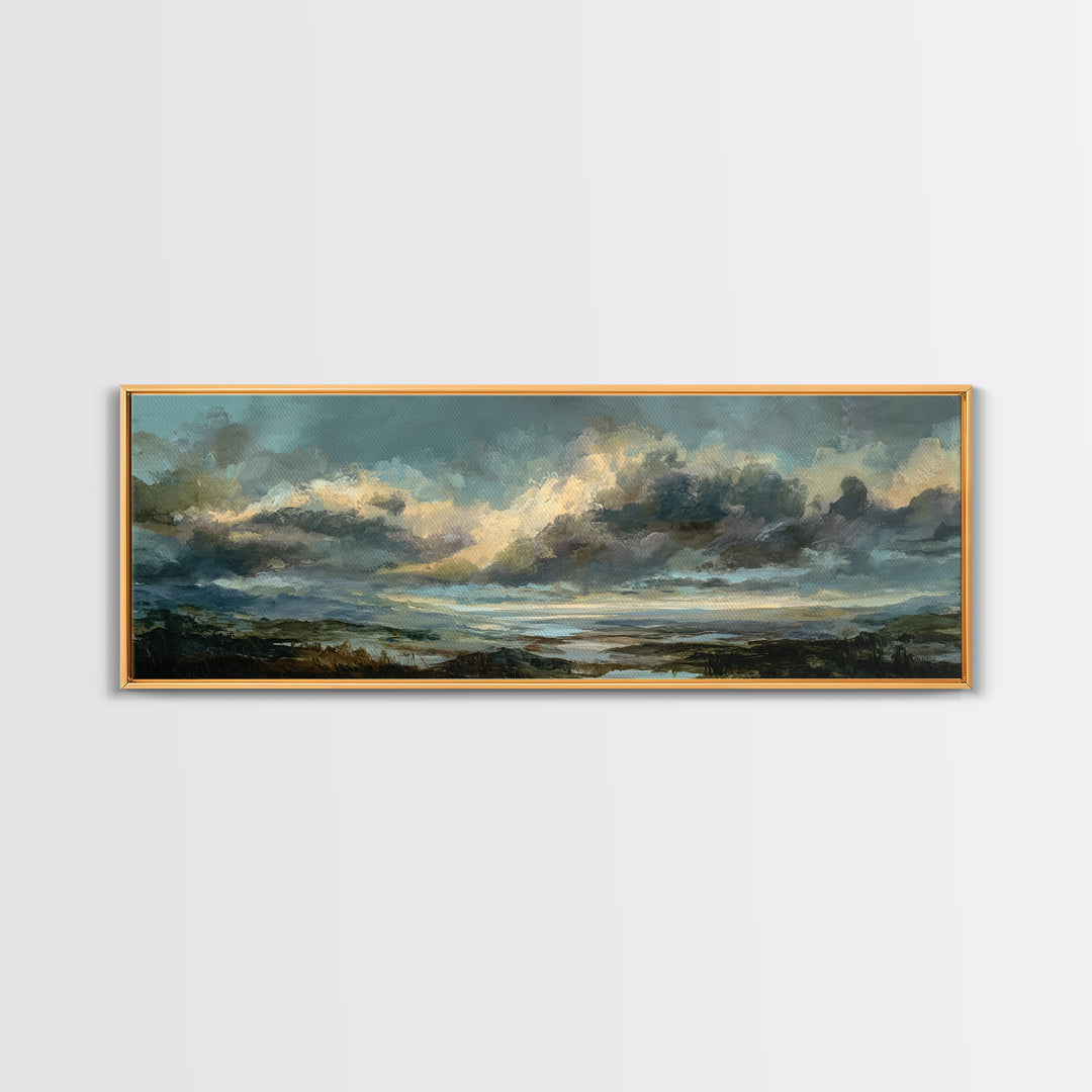Large Cloudscape with Gentle Movement Canvas Print, Living Room Art, Mid Century Modern, Living Room Decor, Fine Art, Living, LIR-3x1-83