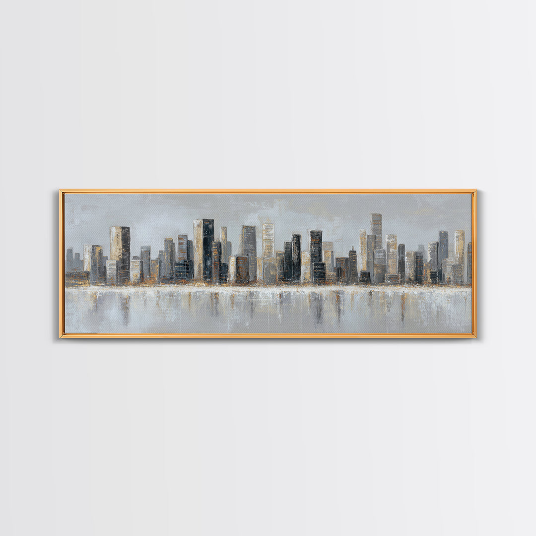 Modern City Skyline Canvas Print, Living Room Art, Abstract Art, Living Room Decor, Living, Living Room Wall Art, LIR-3x1-86