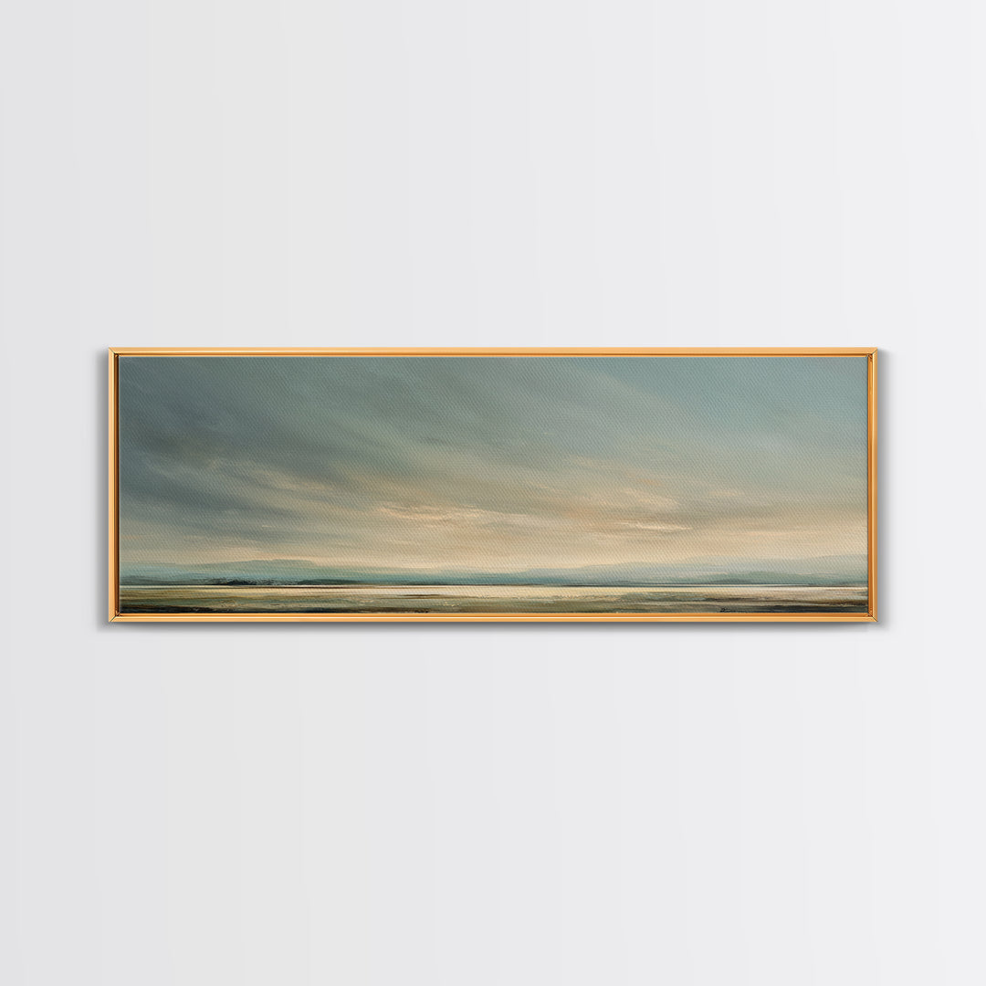 Modern Landscape with Expansive Calm Sky Canvas Print, Living Room Art, Art Print, Living Room Decor, Watercolor Art, Living, LIR-3x1-91