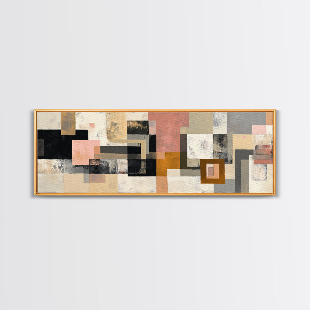 Mid Century Geometric Artwork Canvas Print, Living Room Art, Textured Painting, Living Room Decor, Abstract Art, Living, LIR-3x1-96