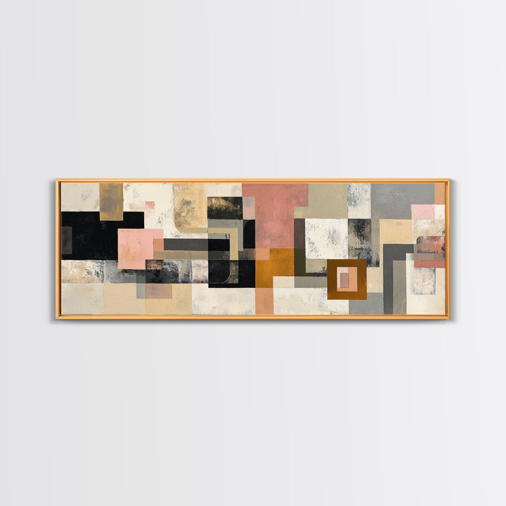 Mid Century Geometric Artwork Canvas Print, Living Room Art, Textured Painting, Living Room Decor, Abstract Art, Living, LIR-3x1-96