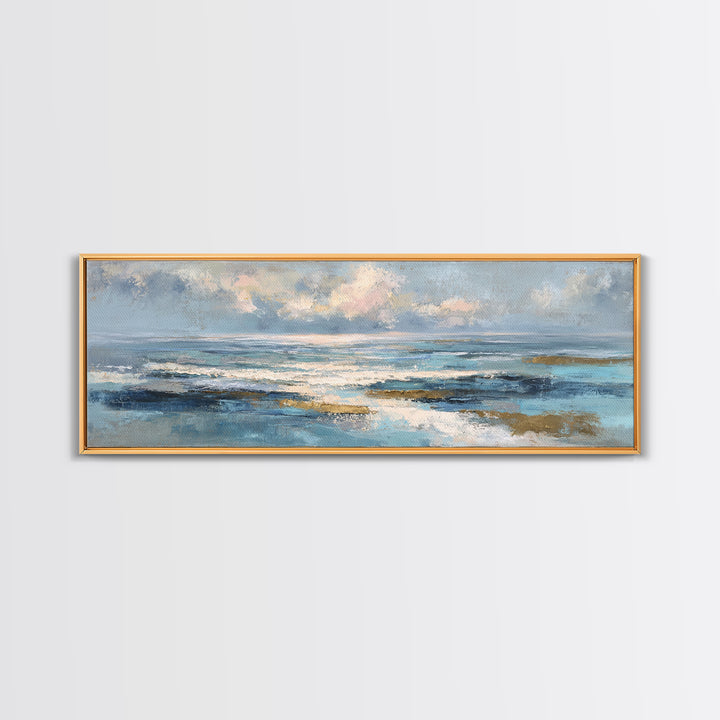 Coastal Aerial Shoreline Framed Canvas Print, Living Room Art, Printable, Living Room Decor, Oil Painting, Living, LIR-3x1-99