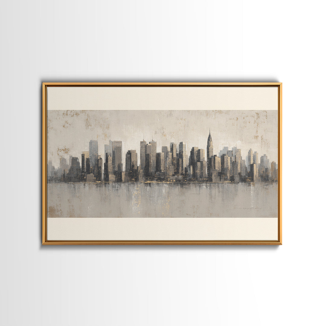 Modern City Skyline Framed Canvas Print, Living Room Art, Mid Century Modern, Living Room Decor, Abstract Art, Living, LIR-3x2-2