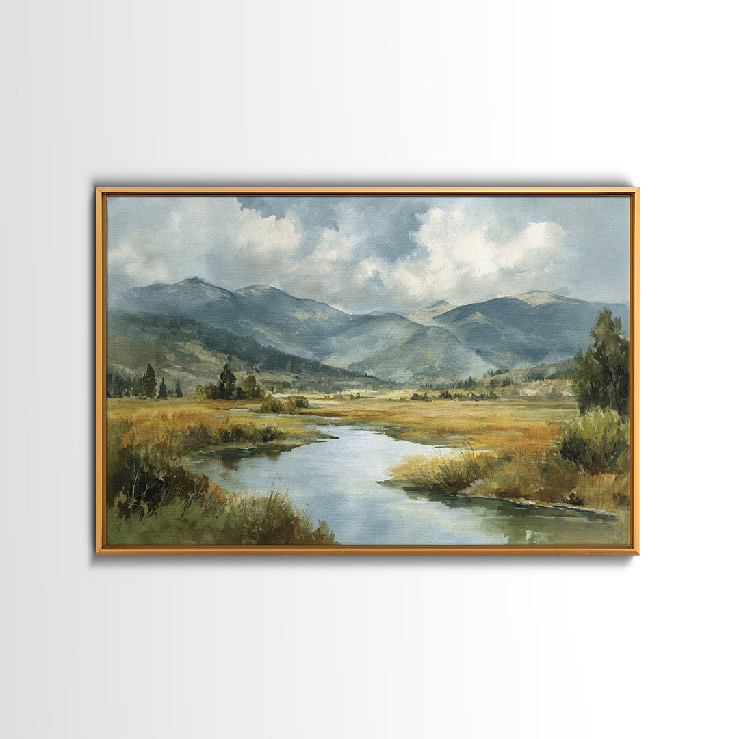Classic Mountain Panorama for Cozy Interiors Framed Canvas Print, Living Room Art, Boho Wall Art, Living Room Decor, Living, LIR-3x2-20