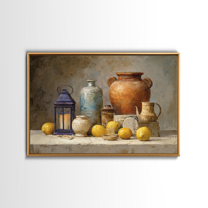 Warm Mediterranean Lemon Still Life Framed Canvas Print, Living Room Art, Printable Art, Living Room Decor, Fine Art, Living, LIR-3x2-46