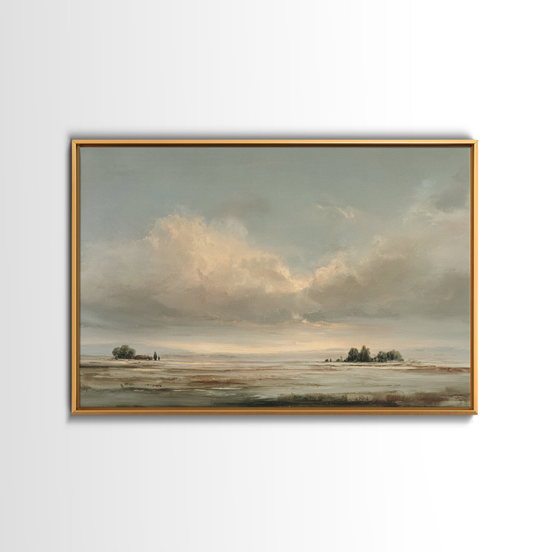 Large Cloudscape with Gentle Movement Framed Canvas Print, Living Room Art, Home, Living Room Decor, Oil Painting, Living, LIR-3x2-47