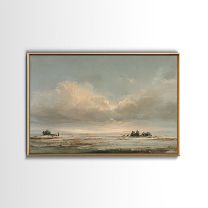 Large Cloudscape with Gentle Movement Framed Canvas Print, Living Room Art, Home, Living Room Decor, Oil Painting, Living, LIR-3x2-47