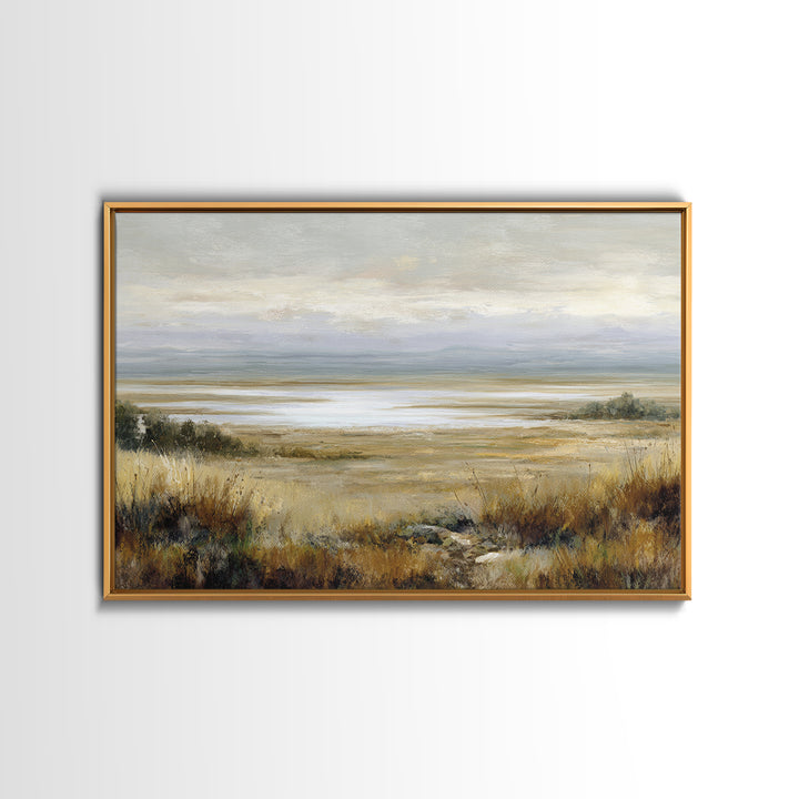 Modern Landscape with Expansive Calm Sky Framed Canvas Print, Living Room Art, Art Nouveau, Living Room Decor, Fine Art, Living, LIR-3x2-55