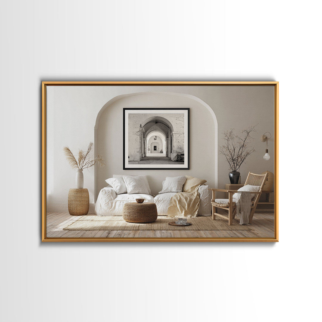 Black and White Architectural Arch Composition Framed Canvas Print, Living Room Art, Home, Living Room Decor, Oil Painting, LIR-3x2-59