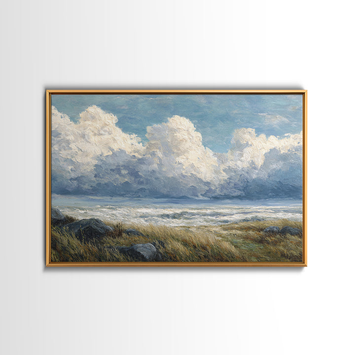 Large Cloudscape with Gentle Movement Framed Canvas Print, Living Room Art, 3 Piece Wall Art, Living Room Decor, Watercolor Art, LIR-3x2-71