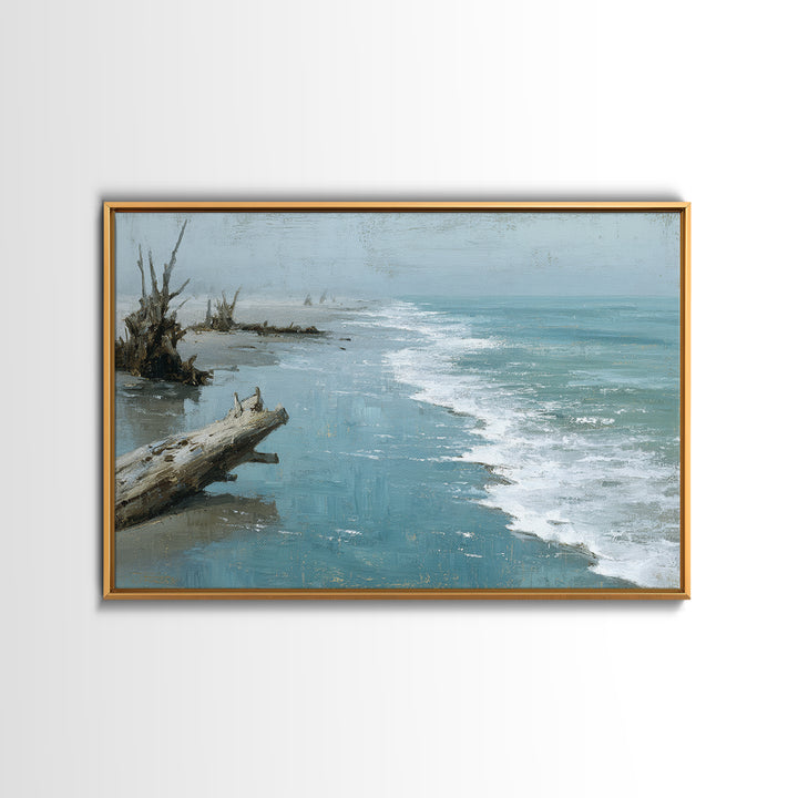 Moody Seascape for Dramatic Focal Point Framed Canvas Print, Living Room Art, Bedroom Wall Art, Living Room Decor, Oil Painting, LIR-3x2-82