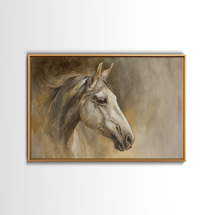 Contemporary Horse Portrait Framed Canvas Print, Living Room Art, Boho Wall Art, Living Room Decor, Oil Painting, Living, LIR-3x2-86