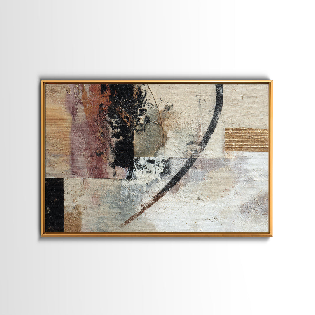 Gold Accented Abstract Brushwork Framed Canvas Print, Living Room Art, Oversized Wall Art, Living Room Decor, Abstract Art, LIR-3x2-90
