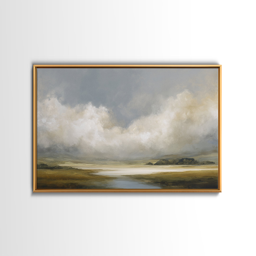 Large Cloudscape with Gentle Movement Framed Canvas Print, Living Room Art, Mid Century Modern, Living Room Decor, Living, LIR-3x2-95