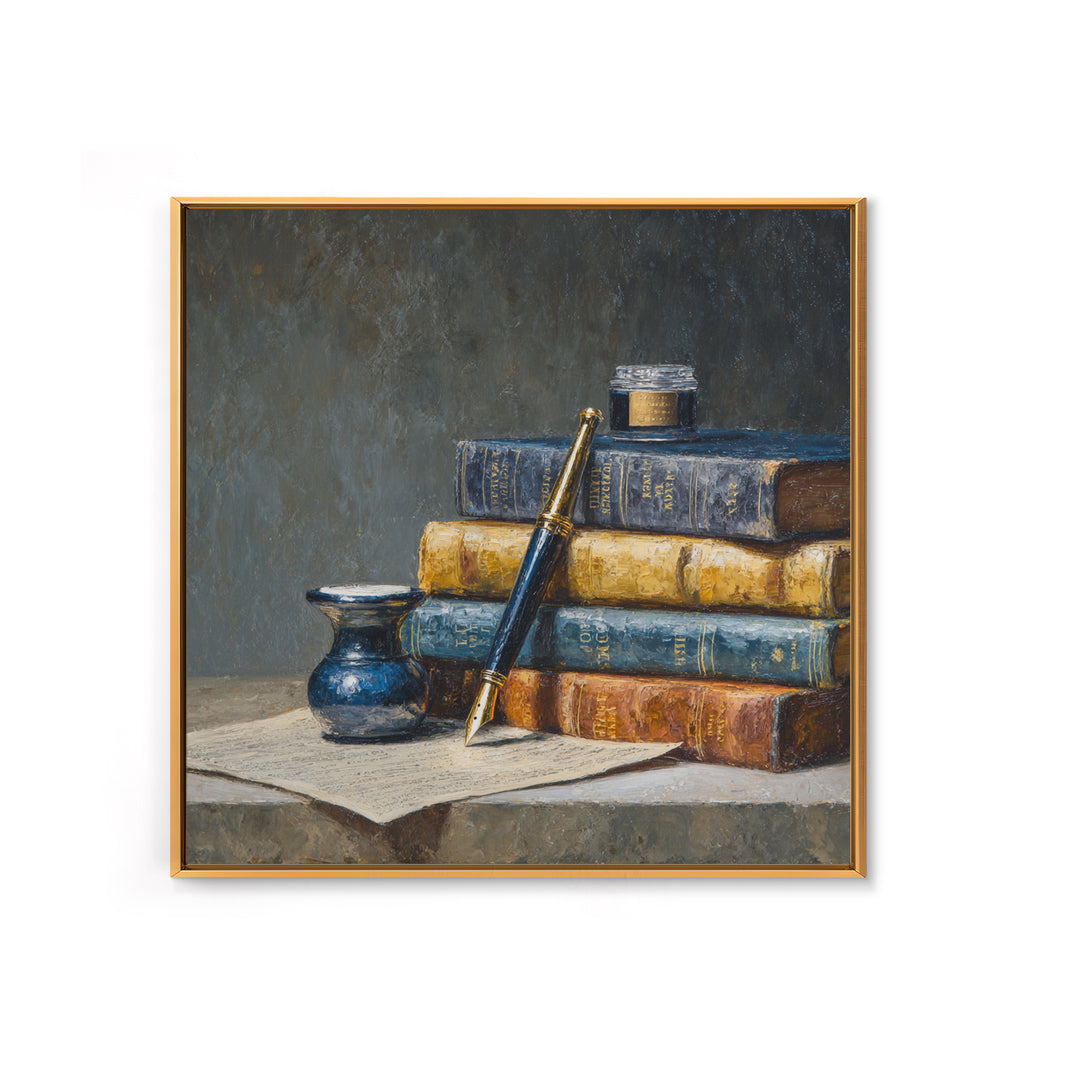 Dignified Law Books and Fountain Pen Still Canvas Print, Law Office Art, Lawyer, Office Decor, Fine Art, Counsel, Neutral Decor, LOA-1x1-50