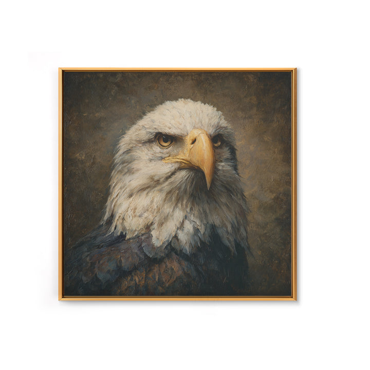 Eagle Portrait with Solemn Presence Framed Canvas Print, Law Office Art, Bookish Wall Art, Office Decor, Fine Art, Counsel, LOA-1x1-6