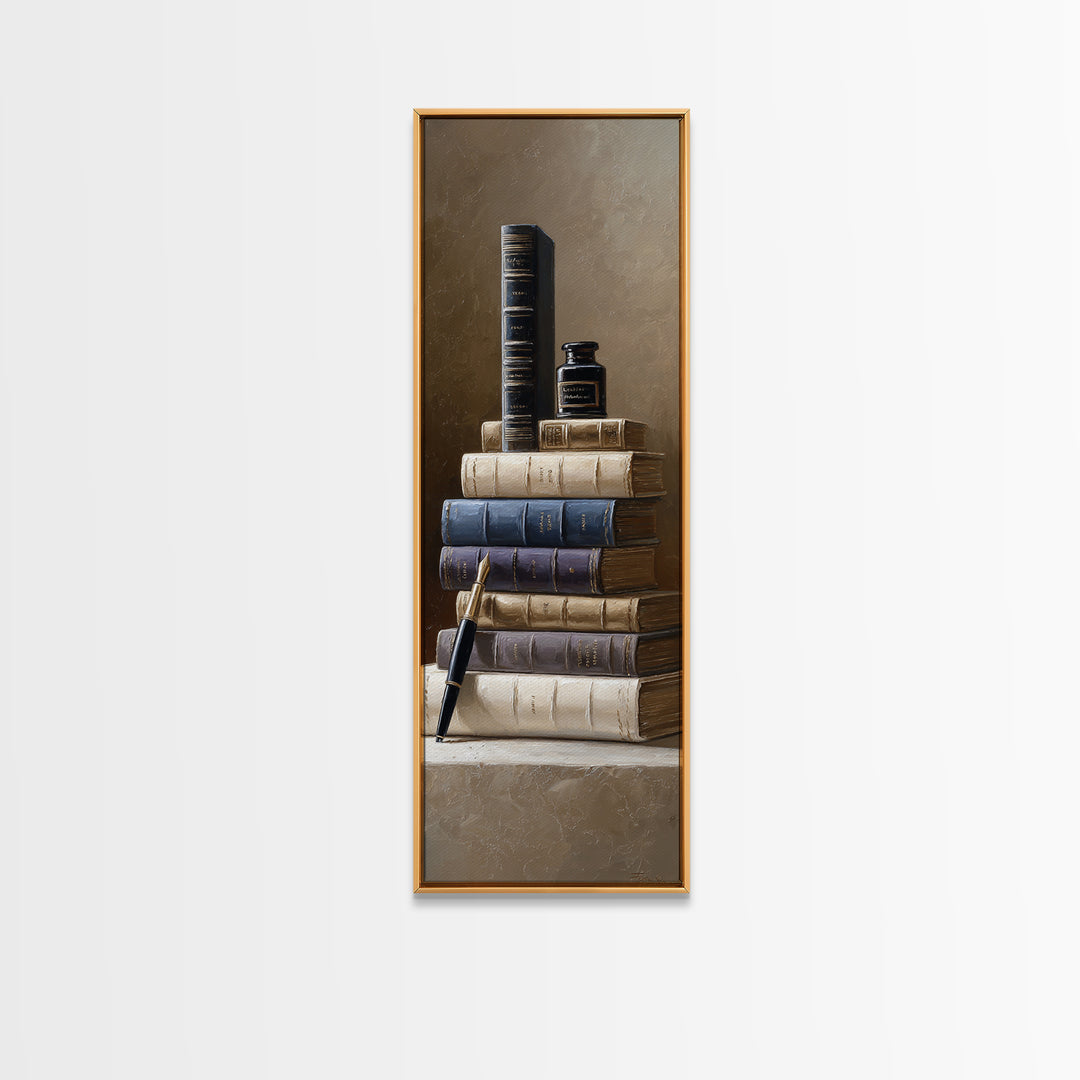 Dignified Law Books and Fountain Pen Still Framed Canvas Print, Law Office Art, Lawyer Sign, Office Decor, Fine Art, Counsel, LOA-1x3-62