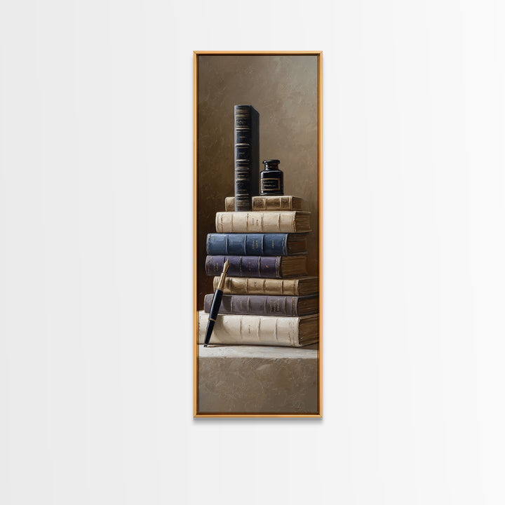 Dignified Law Books and Fountain Pen Still Framed Canvas Print, Law Office Art, Lawyer Sign, Office Decor, Fine Art, Counsel, LOA-1x3-62