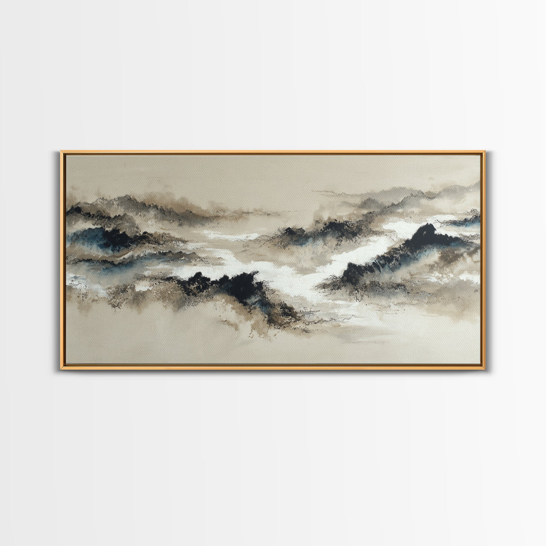 Ink Wash Mountain Symbolizing Stability Framed Canvas Print, Law Office Art, Modern Decor, Office Decor, Fine Art, Counsel, LOA-2x1-16