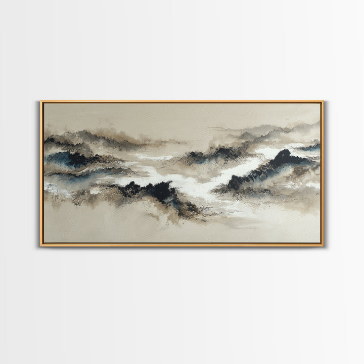 Ink Wash Mountain Symbolizing Stability Framed Canvas Print, Law Office Art, Modern Decor, Office Decor, Fine Art, Counsel, LOA-2x1-16
