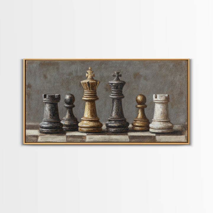 Single Chess King Framed Canvas Print, Law Office Art, Home Decor, Office Decor, Fine Art, Counsel, Minimalist Decor, LOA-2x1-18