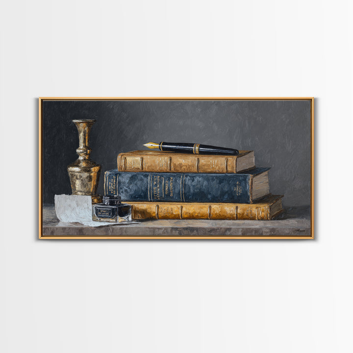 Dignified Law Books and Fountain Pen Still Canvas Print, Law Office Art, Gallery Decor, Office Decor, Fine Art, Counsel, LOA-2x1-22