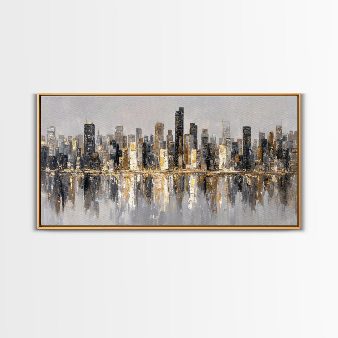 Quiet City Skyline Framed Canvas Print, Law Office Art, Digital Prints, Office Decor, Abstract Art, Counsel, Gifts for Lawyers, LOA-2x1-56