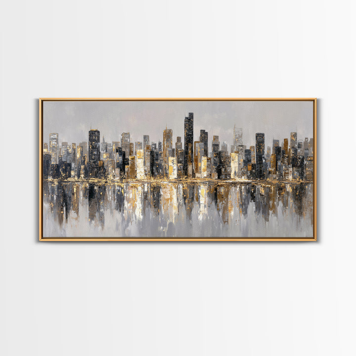 Quiet City Skyline Framed Canvas Print, Law Office Art, Digital Prints, Office Decor, Abstract Art, Counsel, Gifts for Lawyers, LOA-2x1-56
