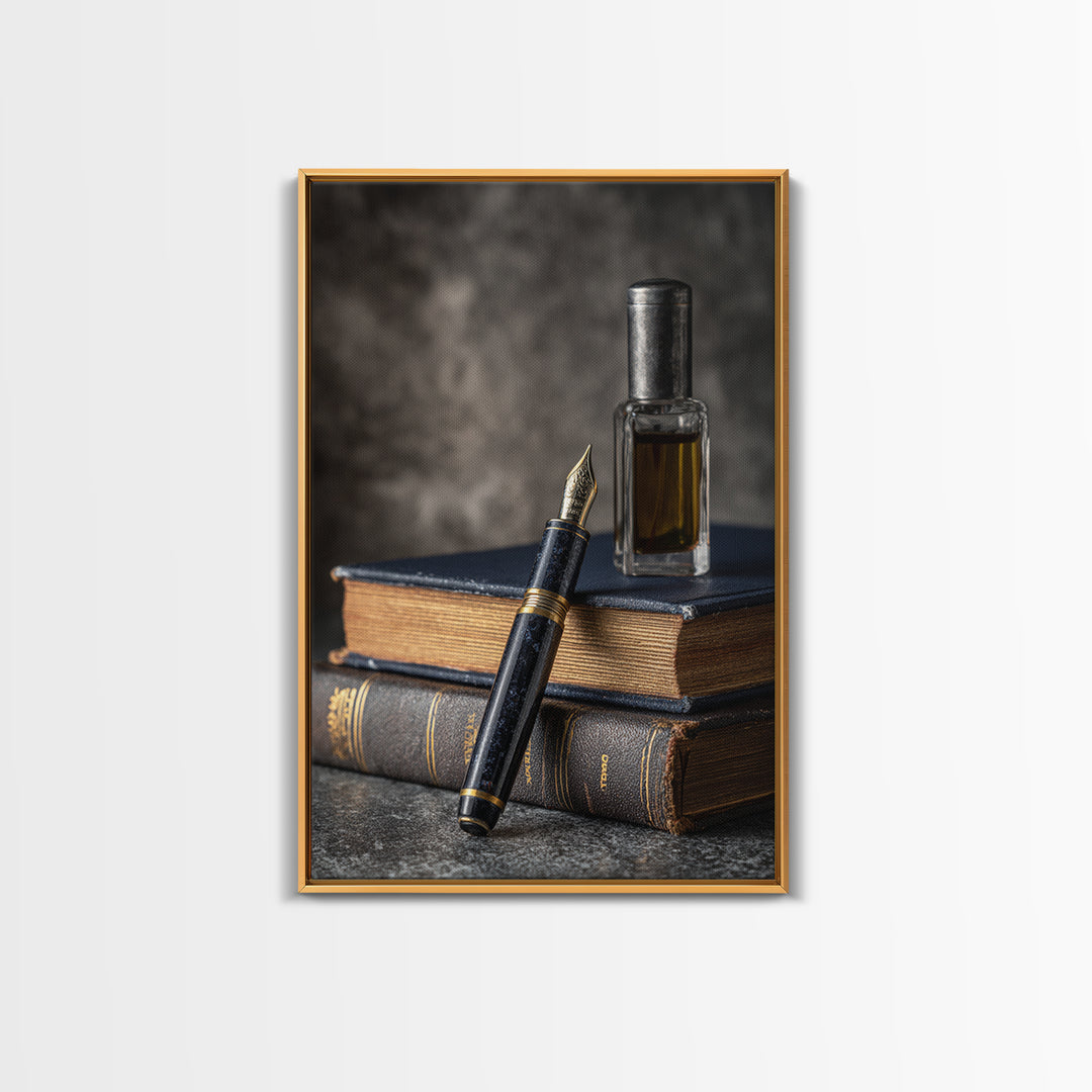 Dignified Law Books and Fountain Pen Still Canvas Print, Law Office Art, Neutral Decor, Office Decor, Fine Art, Counsel, LOA-2x3-10