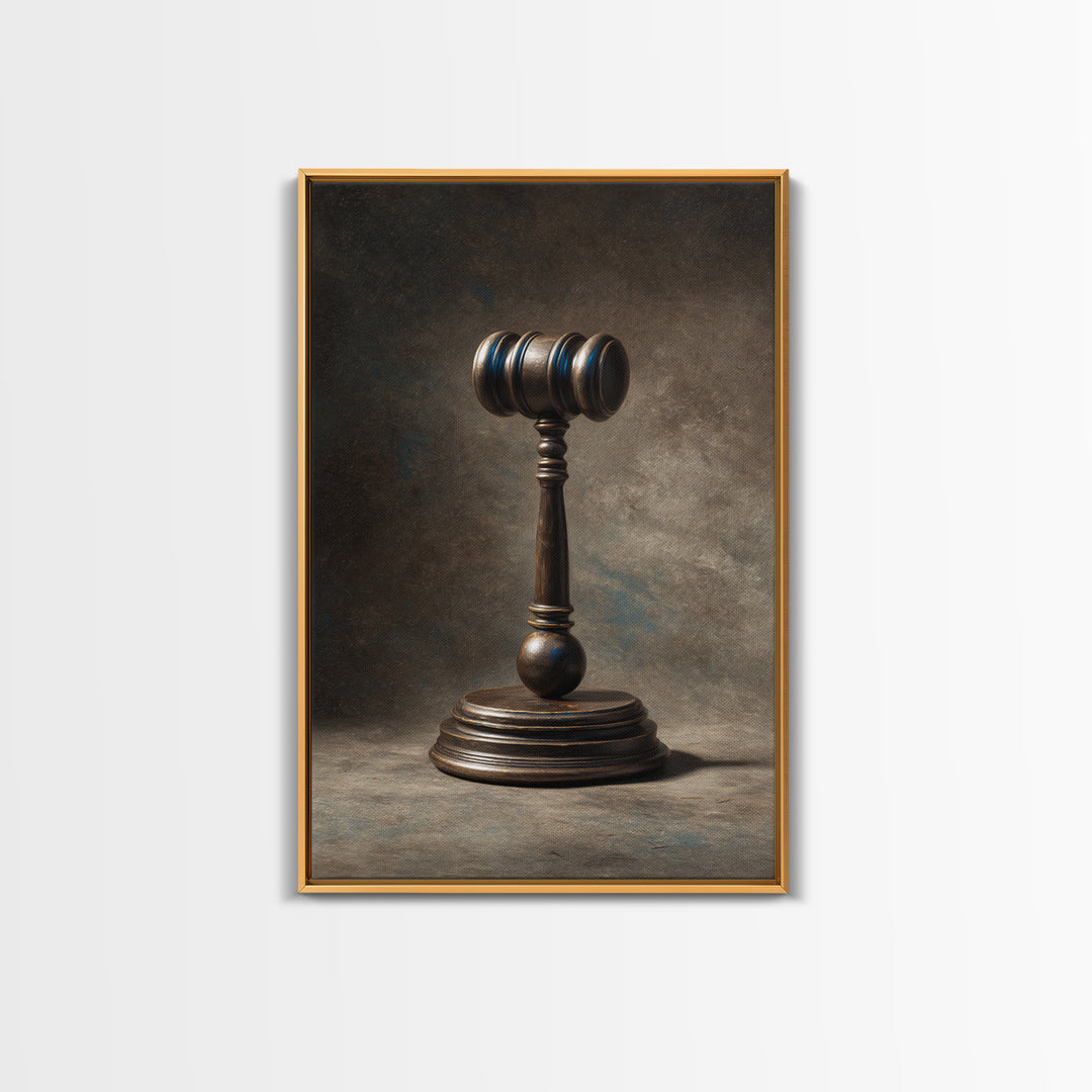 Classic Gavel Still Life Framed Canvas Print, Law Office Art, Boho Decor, Office Decor, Oil Painting, Counsel, Digital Prints, LOA-2x3-21