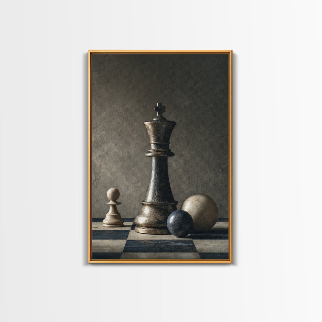 Single Chess King Framed Canvas Print, Law Office Art, Gallery Decor, Office Decor, Fine Art, Counsel, Contemporary Art, LOA-2x3-30