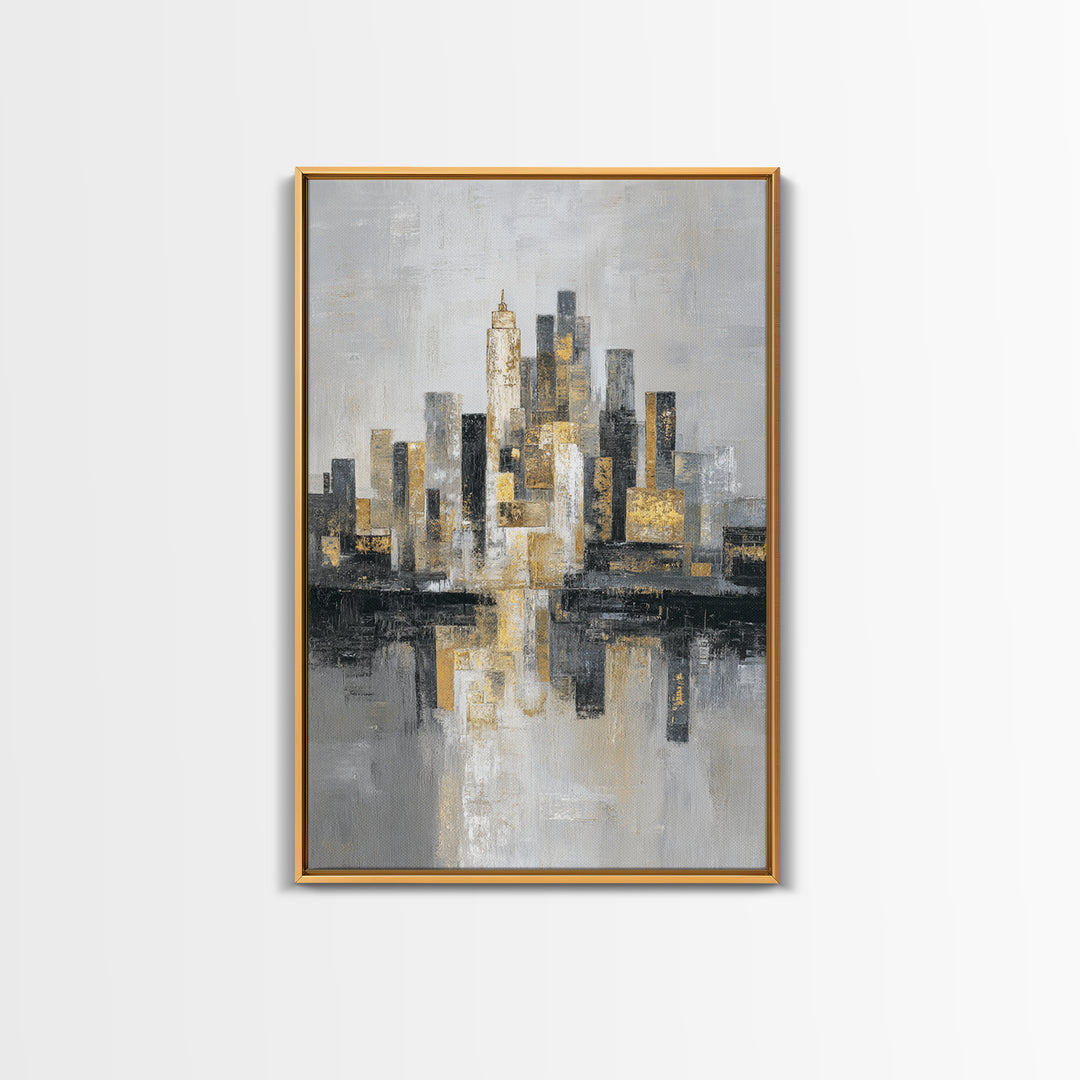 Quiet City Skyline Framed Canvas Print, Law Office Art, Lawyer, Office Decor, Abstract Art, Counsel, Neutral Decor, LOA-2x3-44