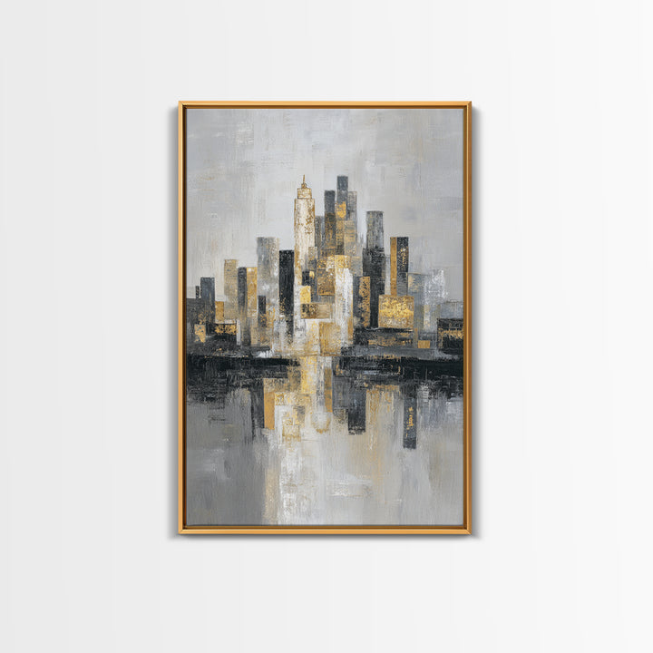 Quiet City Skyline Framed Canvas Print, Law Office Art, Lawyer, Office Decor, Abstract Art, Counsel, Neutral Decor, LOA-2x3-44