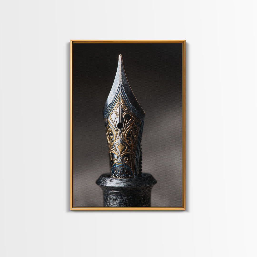Fountain Pen Nib Closeup Framed Canvas Print, Law Office Art, Law School Gifts, Office Decor, Fine Art, Counsel, LOA-2x3-55