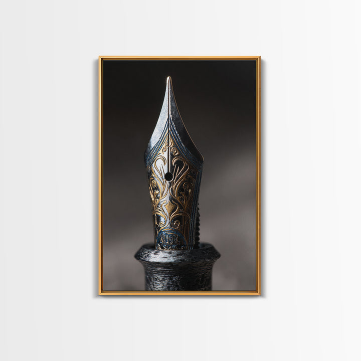 Fountain Pen Nib Closeup Framed Canvas Print, Law Office Art, Law School Gifts, Office Decor, Fine Art, Counsel, LOA-2x3-55