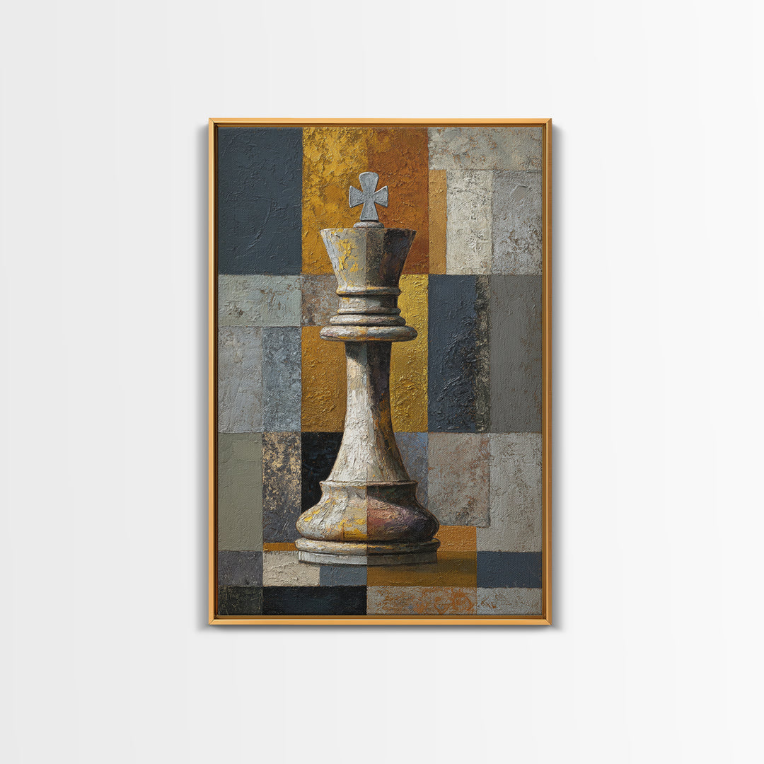 Single Chess King Framed Canvas Print, Law Office Art, Minimalist Decor, Office Decor, Fine Art, Counsel, Poster Print, LOA-2x3-78