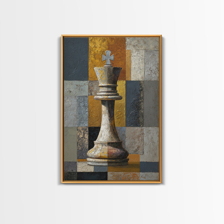Single Chess King Framed Canvas Print, Law Office Art, Minimalist Decor, Office Decor, Fine Art, Counsel, Poster Print, LOA-2x3-78