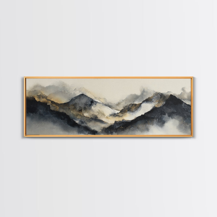 Ink Wash Mountain Symbolizing Stability Framed Canvas Print, Law Office Art, Lawyer Gift, Office Decor, Watercolor Art, Counsel, LOA-3x1-12
