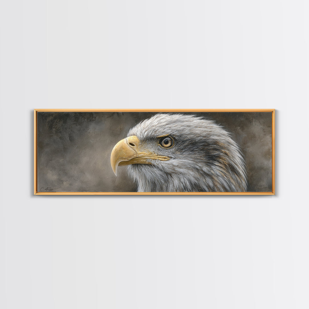 Eagle Portrait with Solemn Presence Canvas Print, Law Office Art, Neutral Decor, Office Decor, Fine Art, Counsel, Wall Art, LOA-3x1-22