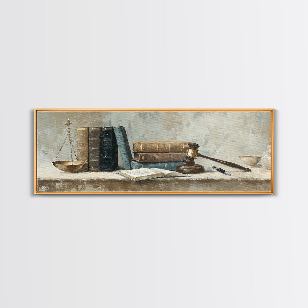 Dignified Law Books and Fountain Pen Still Canvas Print, Law Office Art, Canvas Print, Office Decor, Fine Art, Counsel, LOA-3x1-42