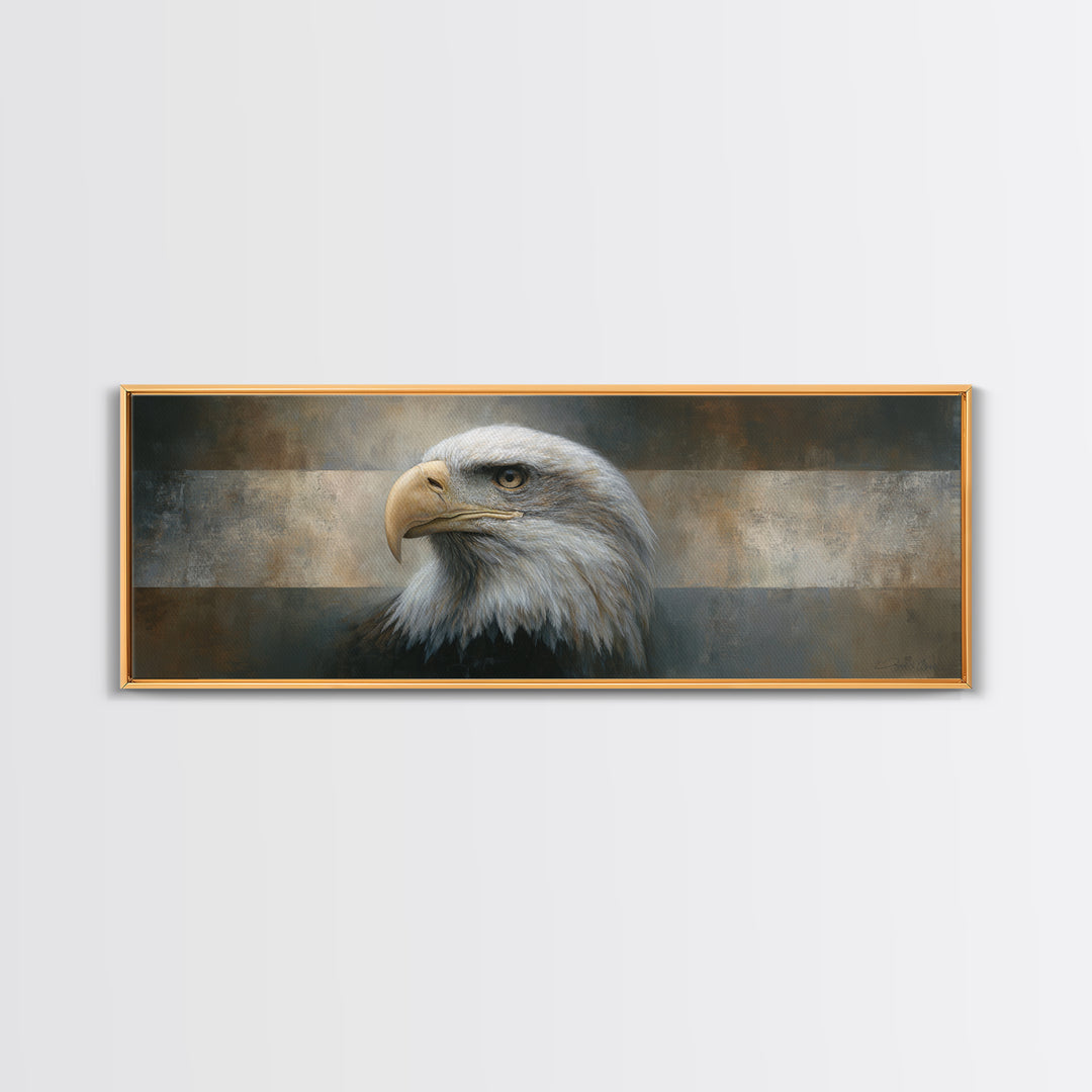 Eagle Portrait with Solemn Presence Canvas Print, Law Office Art, Modern Decor, Office Decor, Oil Painting, Counsel, Wall Decor, LOA-3x1-70