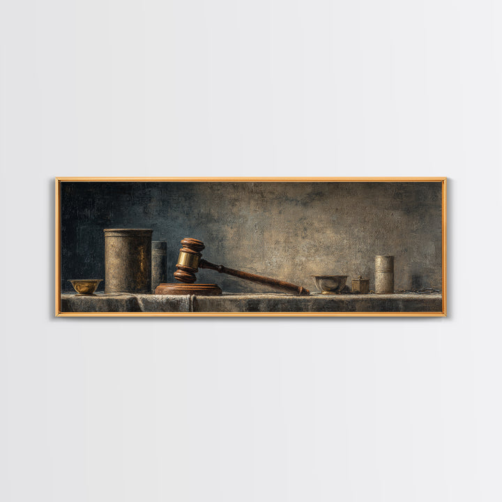 Classic Gavel Still Life Framed Canvas Print, Law Office Art, Office Art, Office Decor, Fine Art, Counsel, Teen Girl Room Decor, LOA-3x1-77