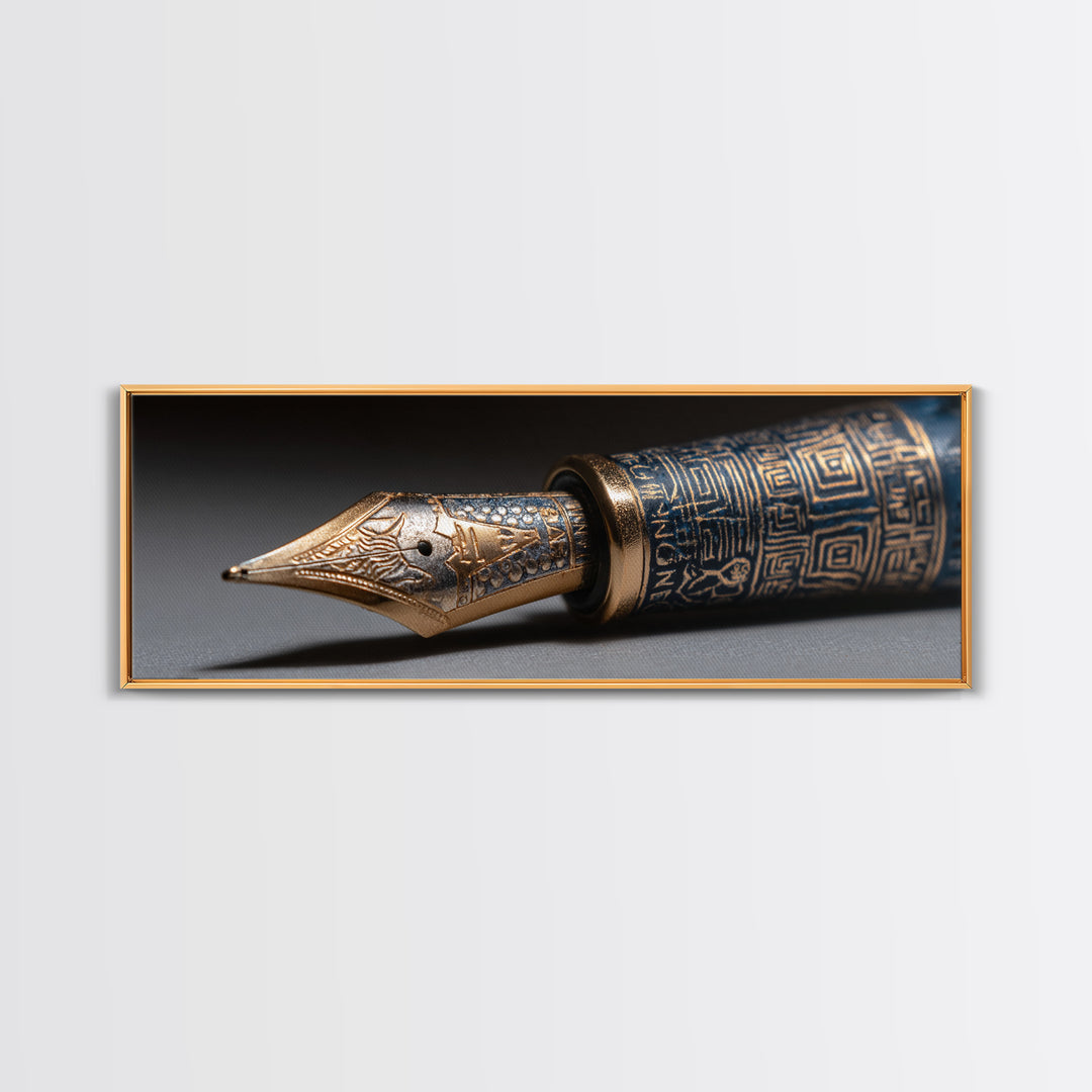 Fountain Pen Nib Closeup Framed Canvas Print, Law Office Art, Decor, Office Decor, Fine Art, Counsel, Bookish Wall Art, LOA-3x1-87