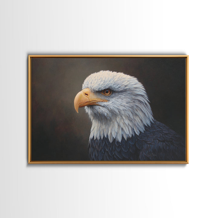 Eagle Portrait with Solemn Presence Framed Canvas Print, Law Office Art, Office Decor, Fine Art, Counsel, Therapy Office Decor, LOA-3x2-10