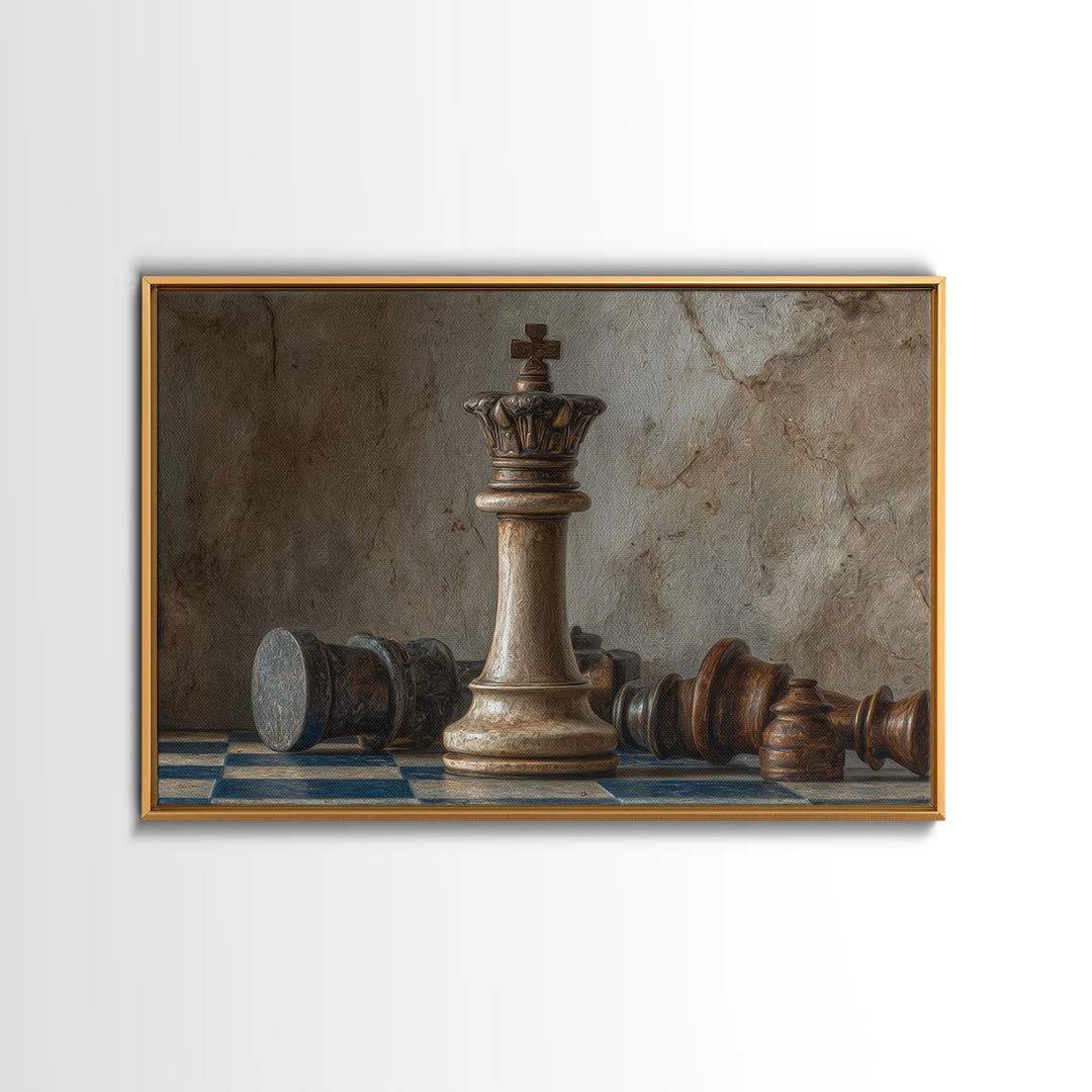 Single Chess King Framed Canvas Print, Law Office Art, Minimalist Decor, Office Decor, Fine Art, Counsel, Poster Print, LOA-3x2-2