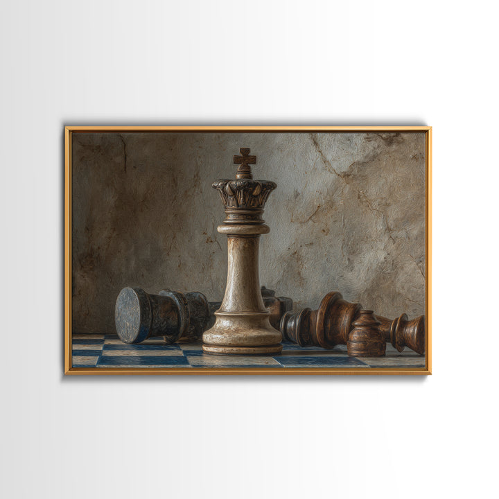 Single Chess King Framed Canvas Print, Law Office Art, Minimalist Decor, Office Decor, Fine Art, Counsel, Poster Print, LOA-3x2-2