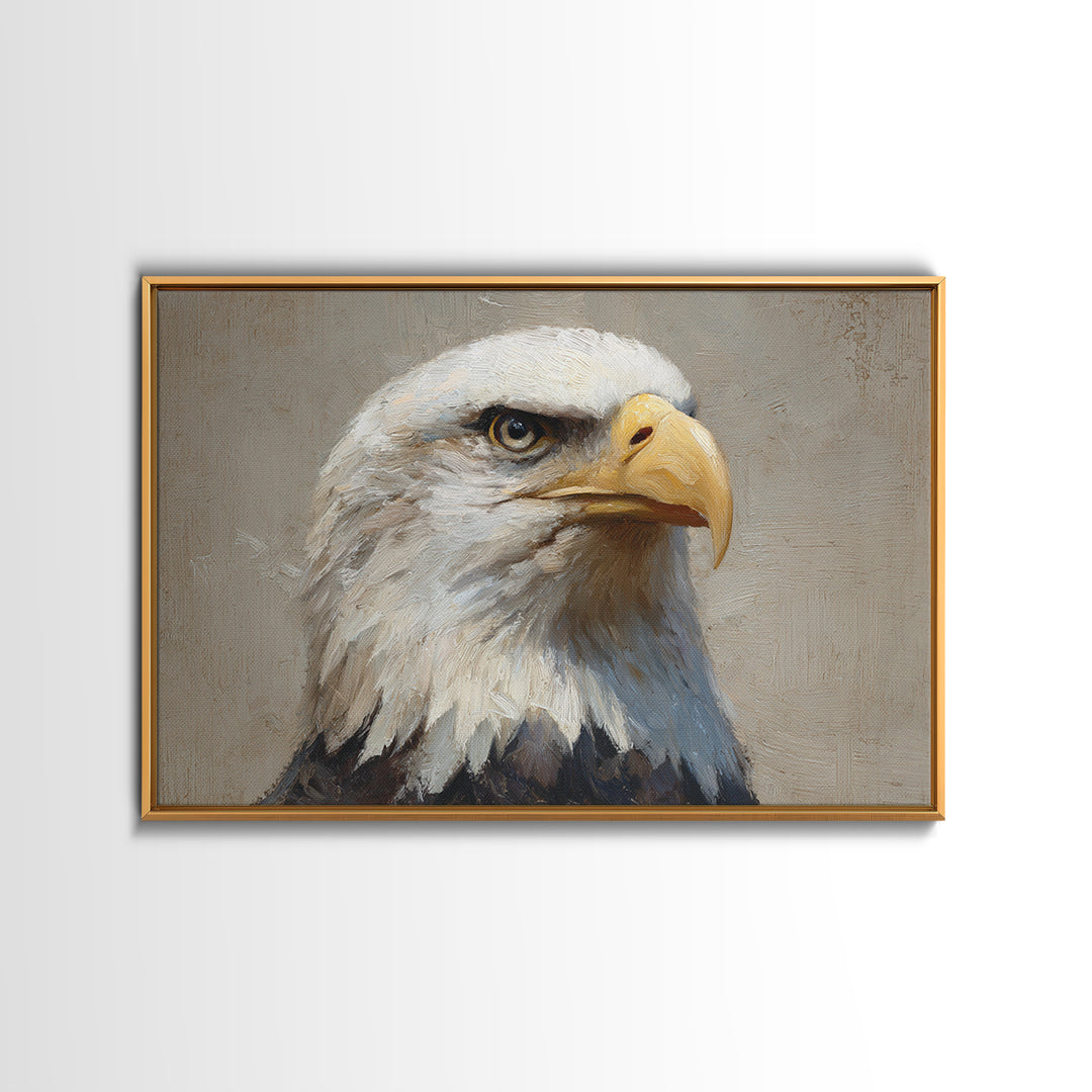 Eagle Portrait with Solemn Presence Canvas Print, Law Office Art, Metal Wall Decor, Office Decor, Counsel, Home Office Decor, LOA-3x2-34