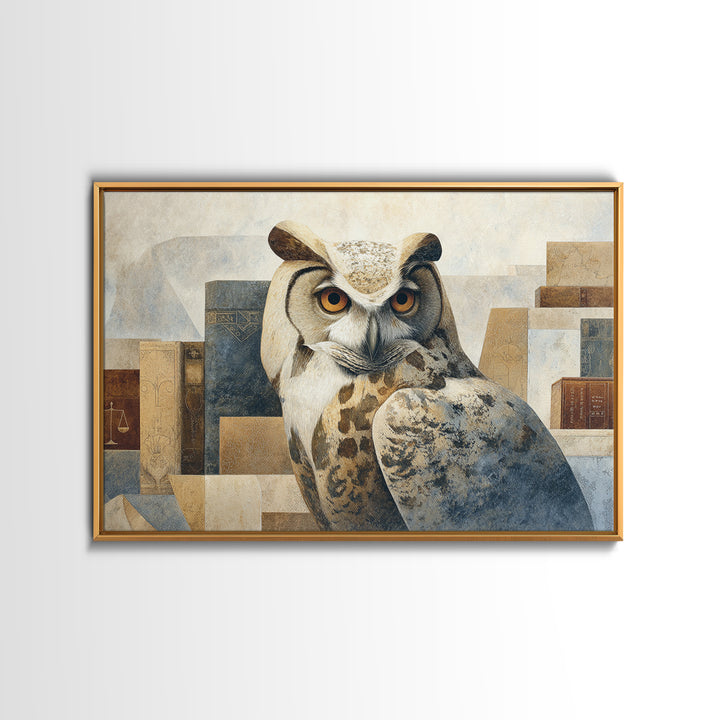 Owl Portrait Representing Wisdom Framed Canvas Print, Law Office Art, Bookish Wall Art, Office Decor, Fine Art, Counsel, LOA-3x2-45